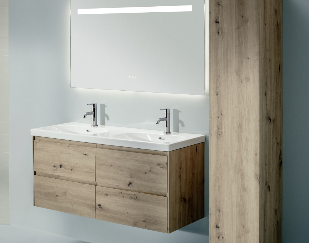 Laufen LUA Washbasin and Vanity from Lani Collection, now available at J.A.Clarke & Co, Plumbers Merchant and bathroom showroom in Leicester.
