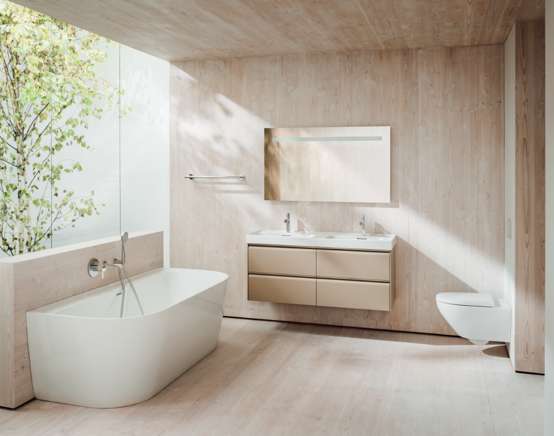 Laufen Freestanding Bathtub and large vanity unit available from J.A.Clarke & Co - bathroom showroom and plumbers merchant in Leicester