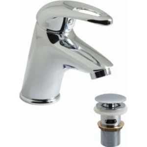 Chrome Vado Magma Mini Basin Mixer tap with pop-up waste fitting.