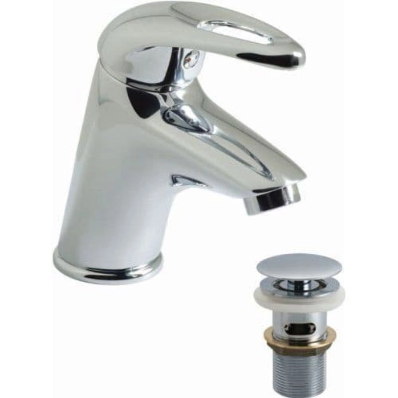 Chrome Vado Magma Mini Basin Mixer tap with pop-up waste fitting.