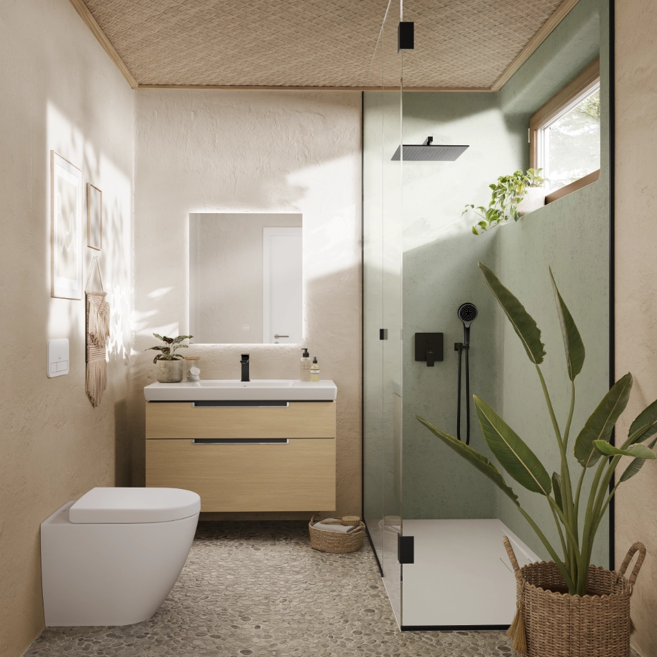 Villeroy & Boch modern bathroom with natural textures and plants
